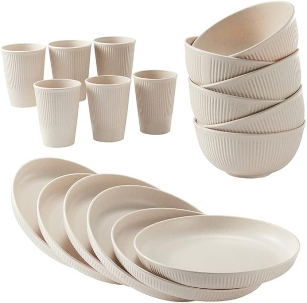 18pcs Wheat Straw Dinnerware Sets