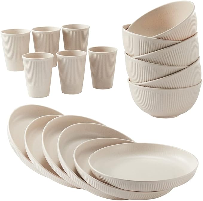 18pcs Wheat Straw Dinnerware Sets - Image 1