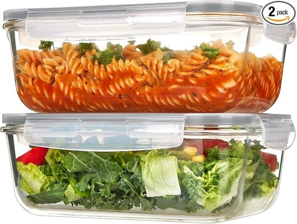 2Pack 1860ml/ 63oz Large Glass Storage Containers with Lids